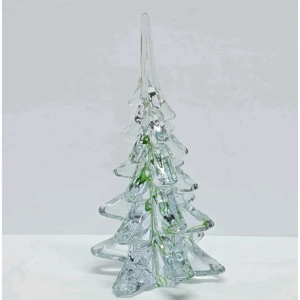 VINTAGE SILVESTRI ART GLASS CHRISTMAS TREE WITH GREEN SWIRL CENTER 8.5 Inches